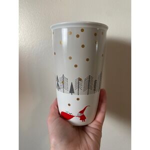 Starbucks Holiday Santa Traveler Tumbler Gold Polka Dot 12 fl oz